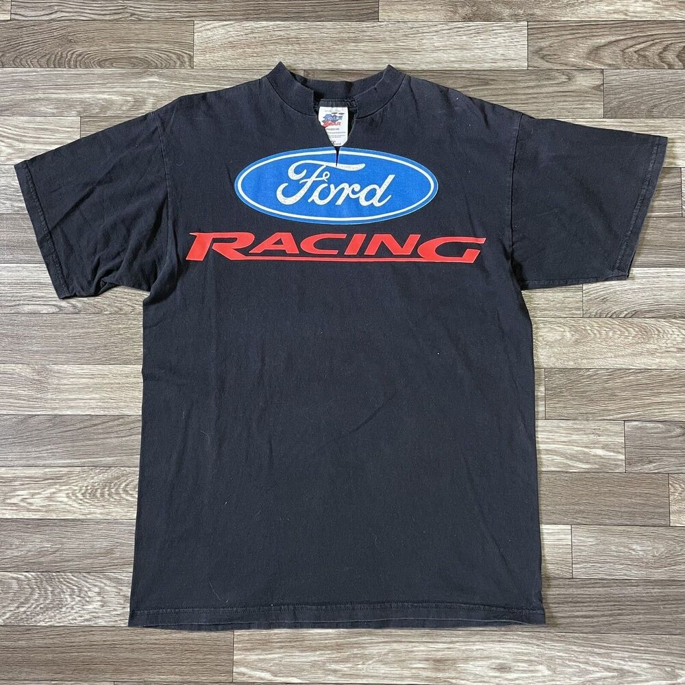Vintage Ford Racing Shirt Mens Large Black Crewneck Short Sleeve Track Gear Tag